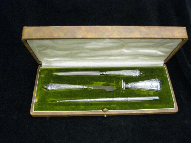 Appraisal: French Sterling Desk Set in Original box dip pen seal