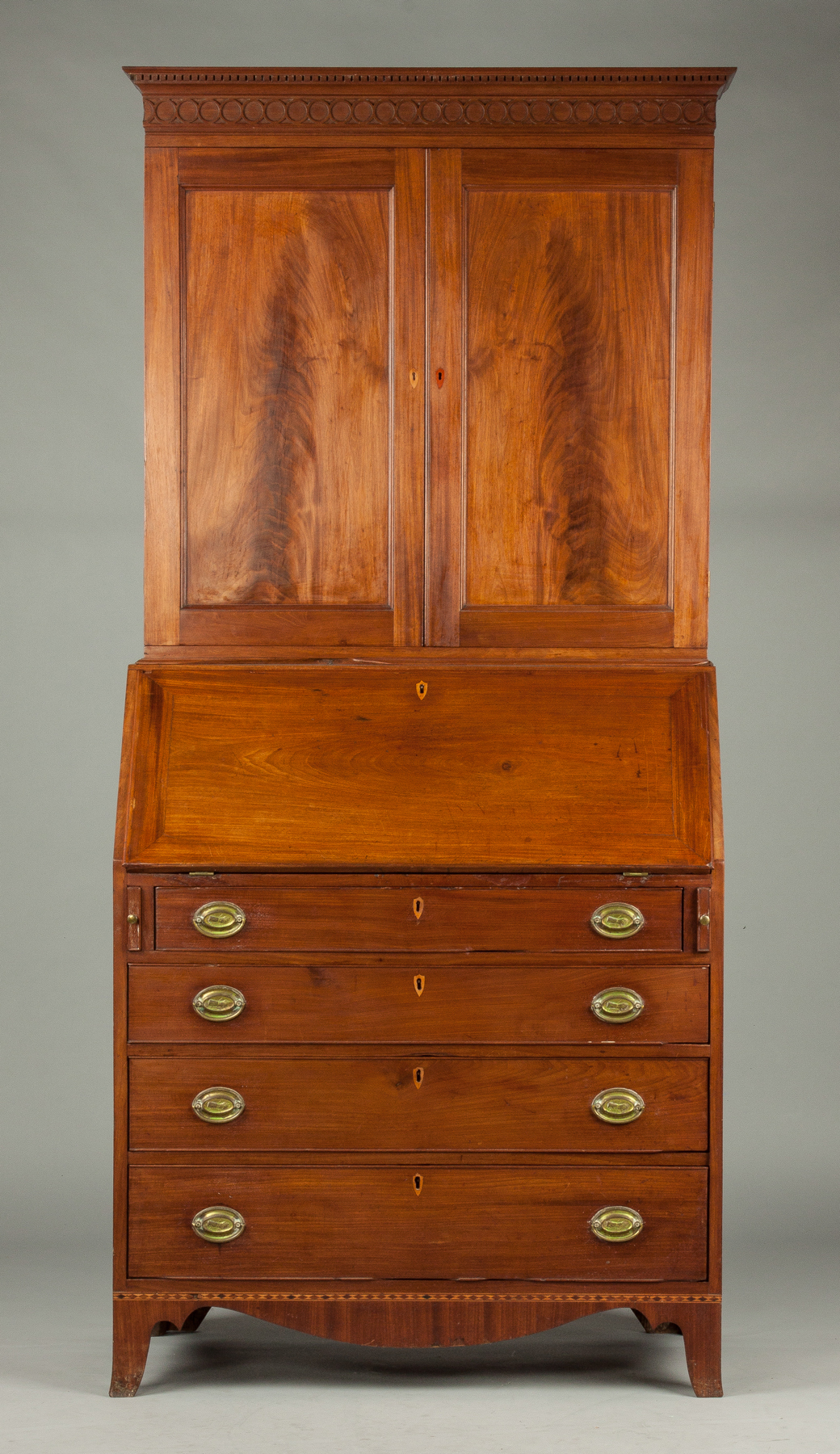 Appraisal: PA Hepplewhite Two Piece Secretary C - Inlaid mahogany poplar