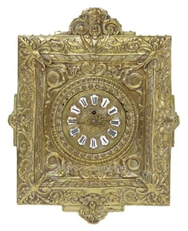 Appraisal: ELABORATE SCROLLWORK BRASS WALL CLOCKBrass wall clock th c having