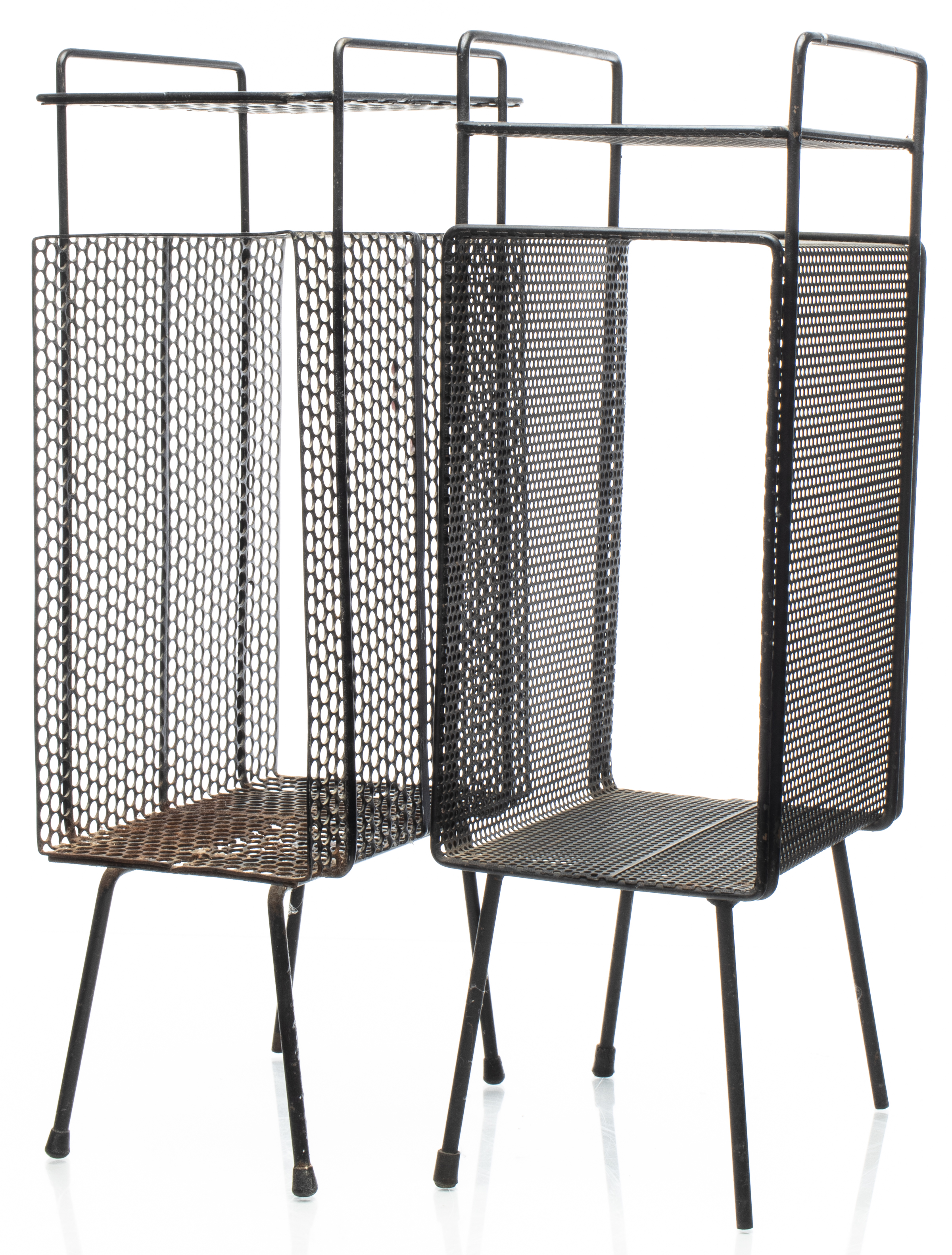 Appraisal: MATHIEU MATEGOT ATTR PERFORATED SIDE TABLES PR Pair of Mathieu