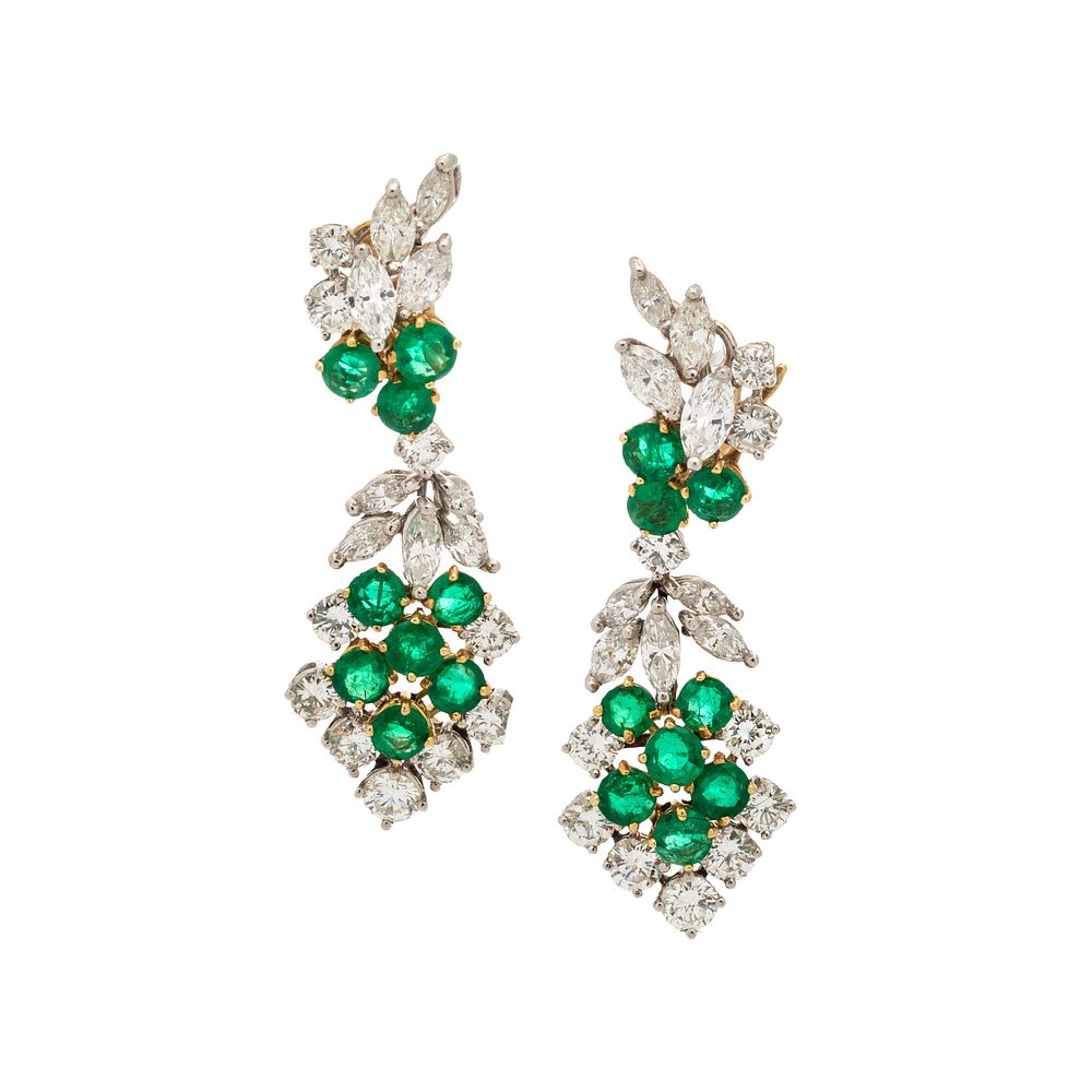 Appraisal: DIAMOND AND EMERALD CONVERTIBLE EARCLIPS DIAMOND AND EMERALD CONVERTIBLE EARCLIPS