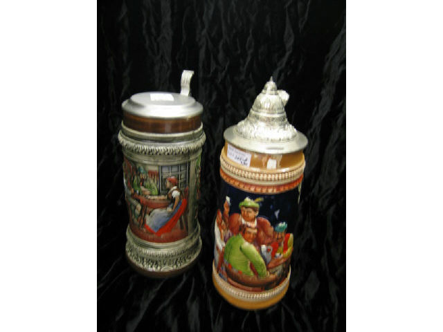 Appraisal: Germany Pottery Steins by Gerz tavern scenes liter