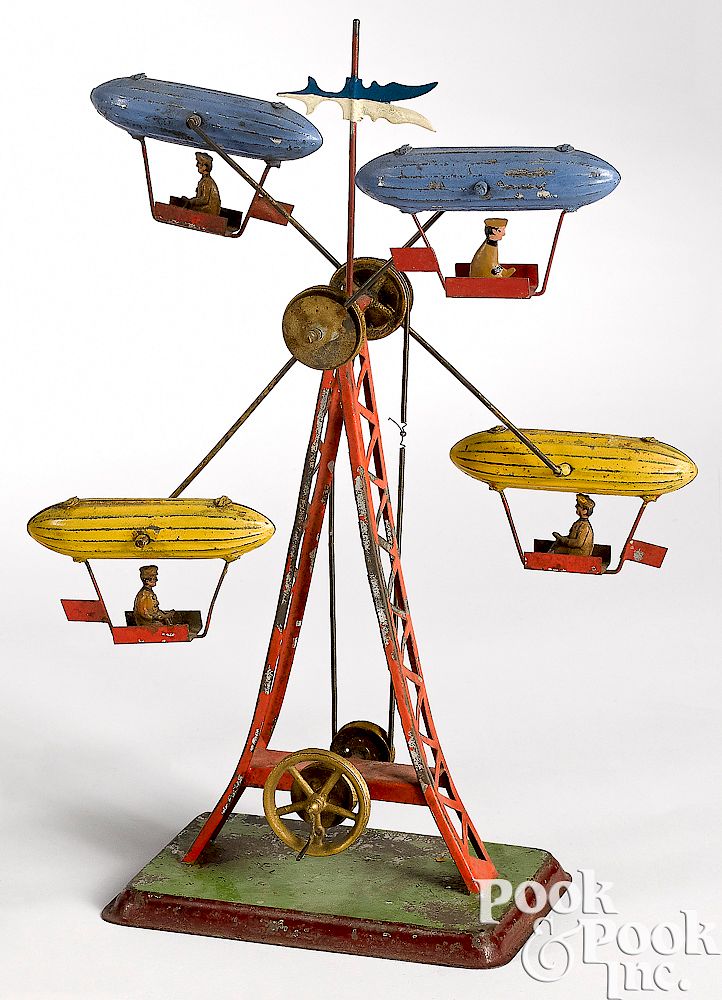 Appraisal: Dirigible painted tin Ferris wheel steam toy Dirigible painted tin