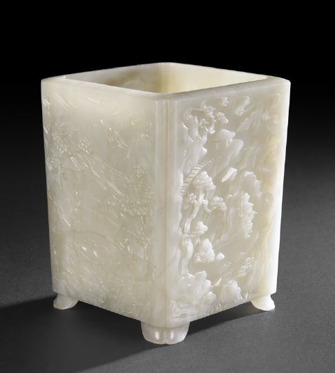 Appraisal: Chinese White Jade Square-Section Brush Pot th century of squared