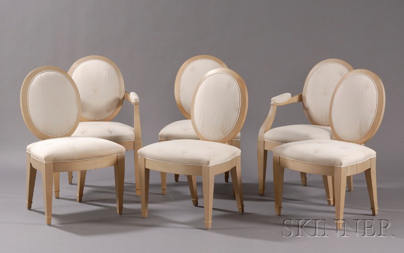 Appraisal: Set of Six Donghia Upholstered Bleached Wood Dining Chairs two