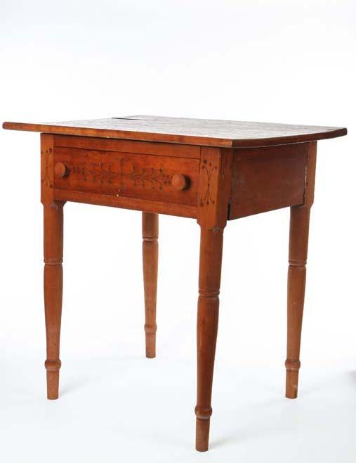 Appraisal: ONE DRAWER TABLE Cherry with a carved drawer and columns