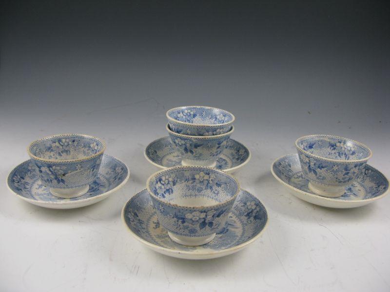 Appraisal: Set of Tea Bowls Saucers blue and white porcelain back