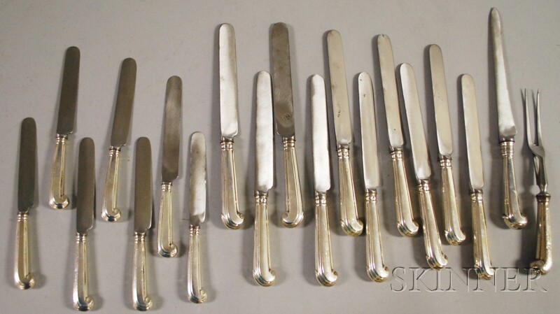 Appraisal: Seventeen English Sterling-handled Pistol-grip Knives and a Two-piece Carving Set