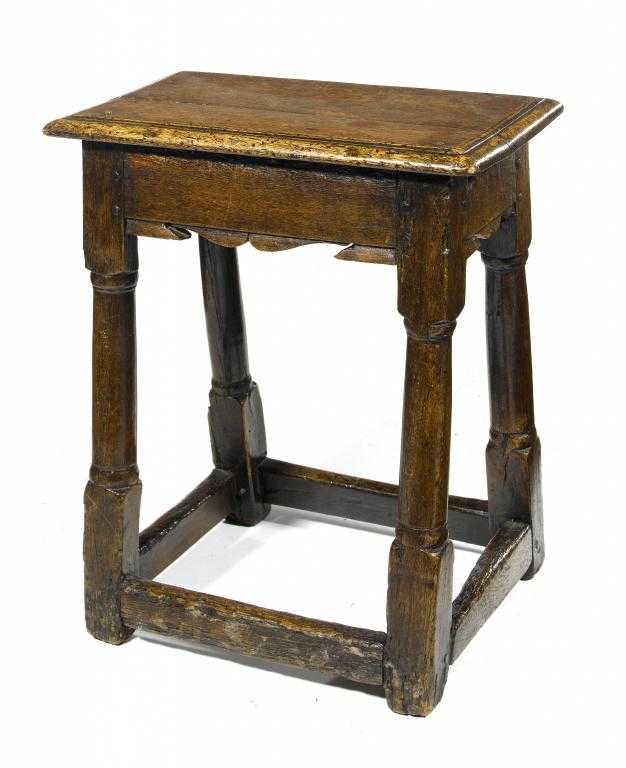 Appraisal: A CHARLES II OAK JOINT STOOL the scratch moulded top