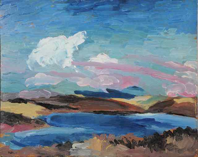 Appraisal: John Hitchins British b Lake and hills signed oils on