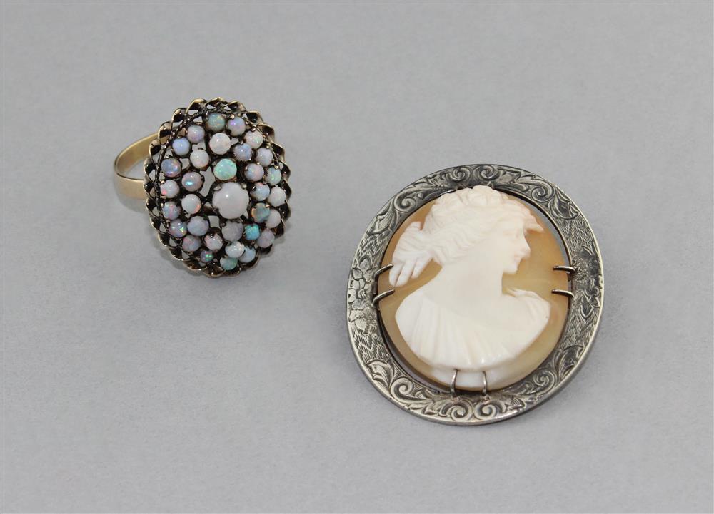 Appraisal: OPAL COCKTAIL RING SET IN K GOLD AND CAMEO IN