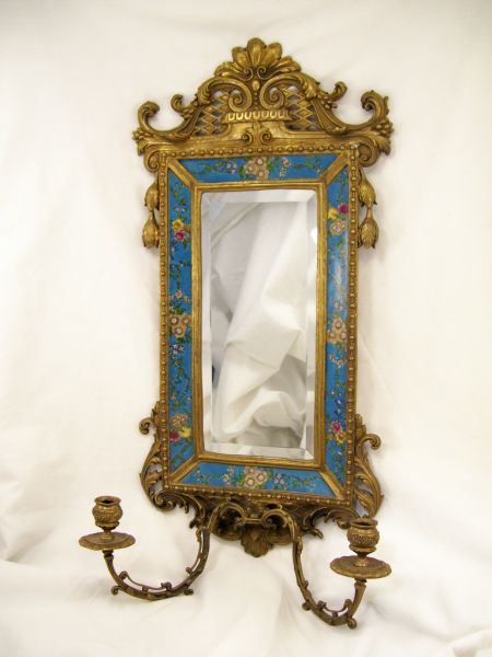 Appraisal: French Style Wall Sconce with Mirror Beveled mirror in decorative