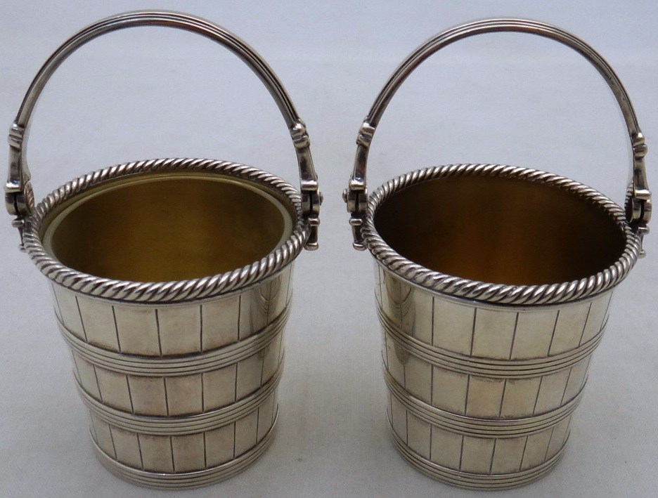 Appraisal: A pair of silver miniature ice buckets each of banded