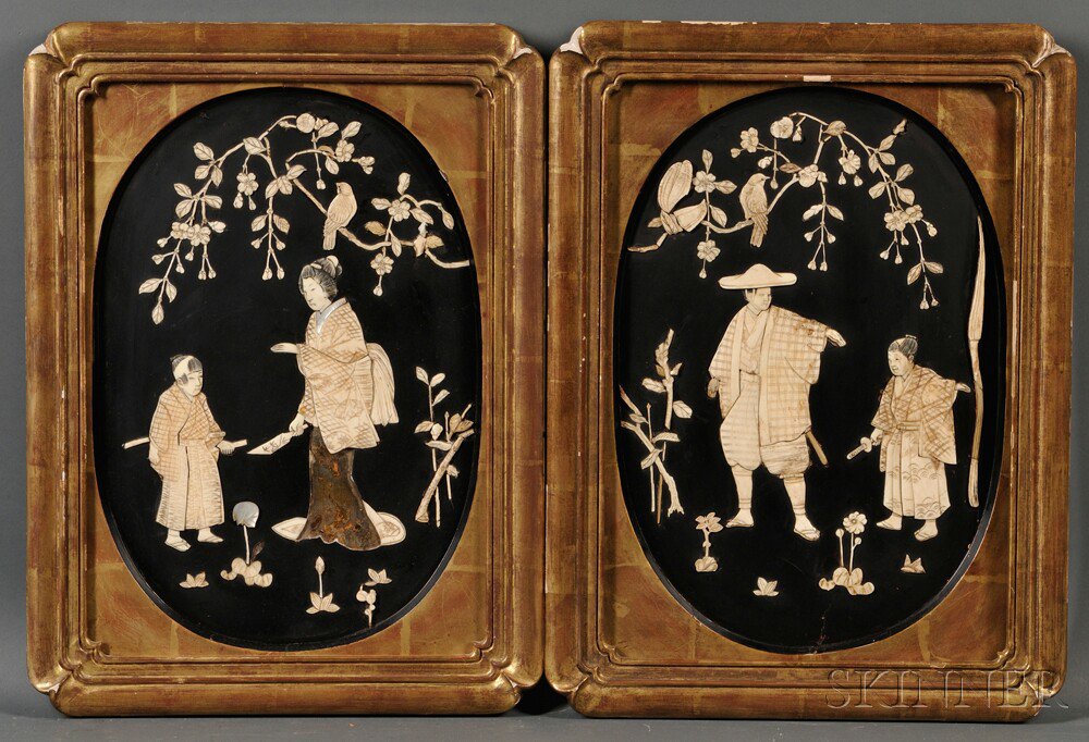 Appraisal: Pair of Lacquer Panels Japan th th century decorated with