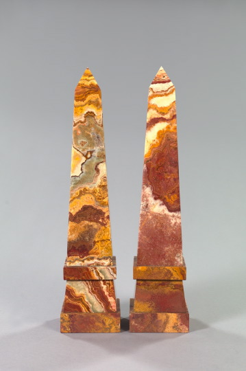 Appraisal: Pair of Richly Figured Polished Sarrancolin Marble Obelisks in the