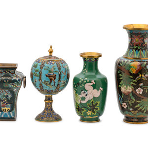 Appraisal: Four Chinese Cloisonn Enamel Vases comprising two baluster form vases