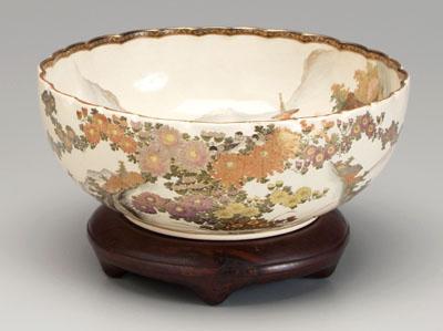 Appraisal: Japanese Satsuma bowl scalloped rim interior with figures crossing bridge