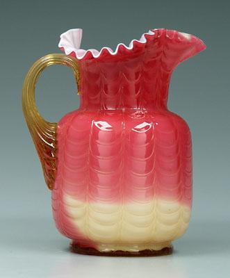 Appraisal: Wheeling peachblow drape pitcher cased glass with amber draped pattern