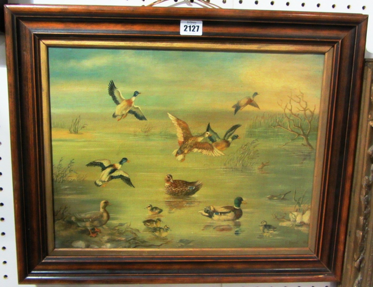 Appraisal: E Hunt th century Wildfowl on a pond oil on