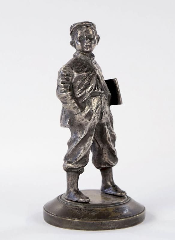 Appraisal: A Silvered Bronze Figure of a Newsboy th Century American