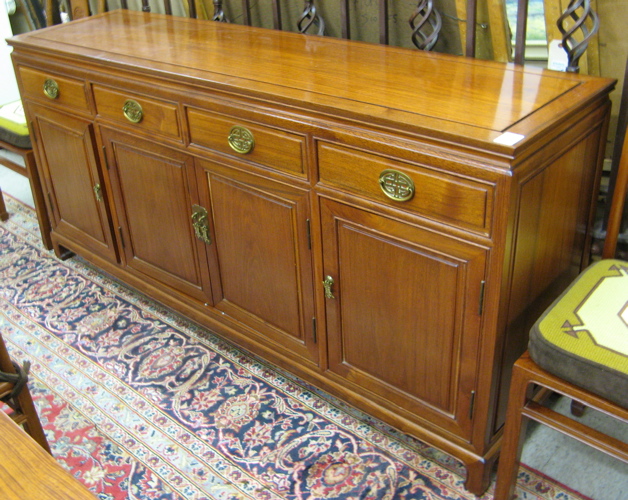 Appraisal: TEAKWOOD BUFFET Chinese th century the front with four aligned