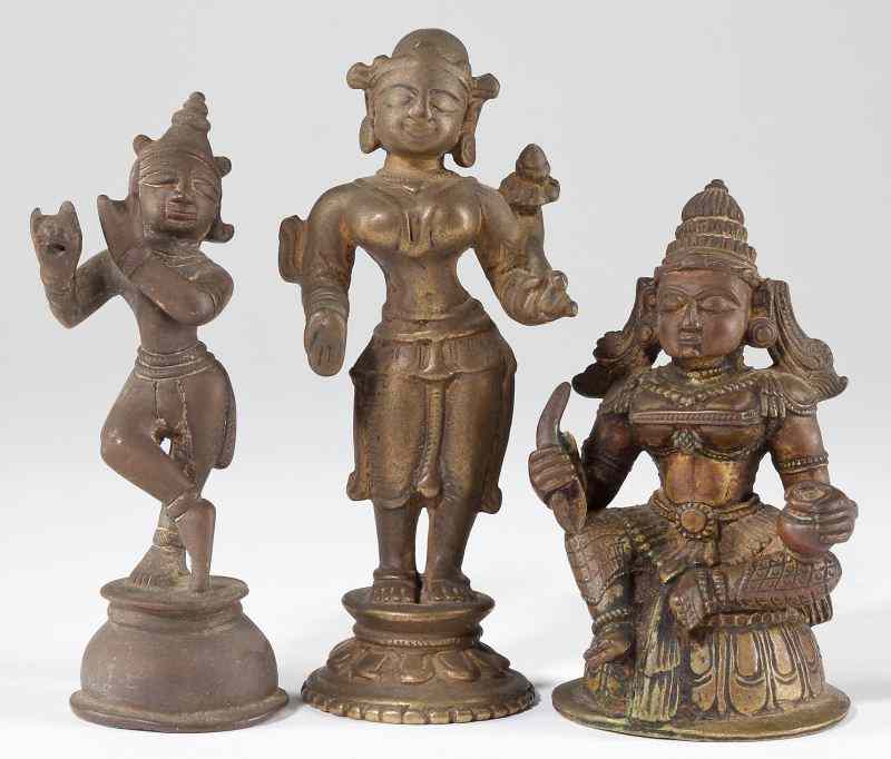 Appraisal: Three Indian Bronze Figuresthe first depicting Krishna in missing flute