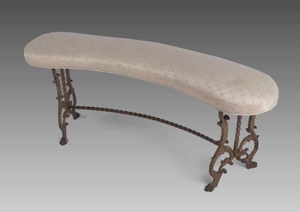 Appraisal: 's CAST IRON BENCH Later upholstery '' h x ''