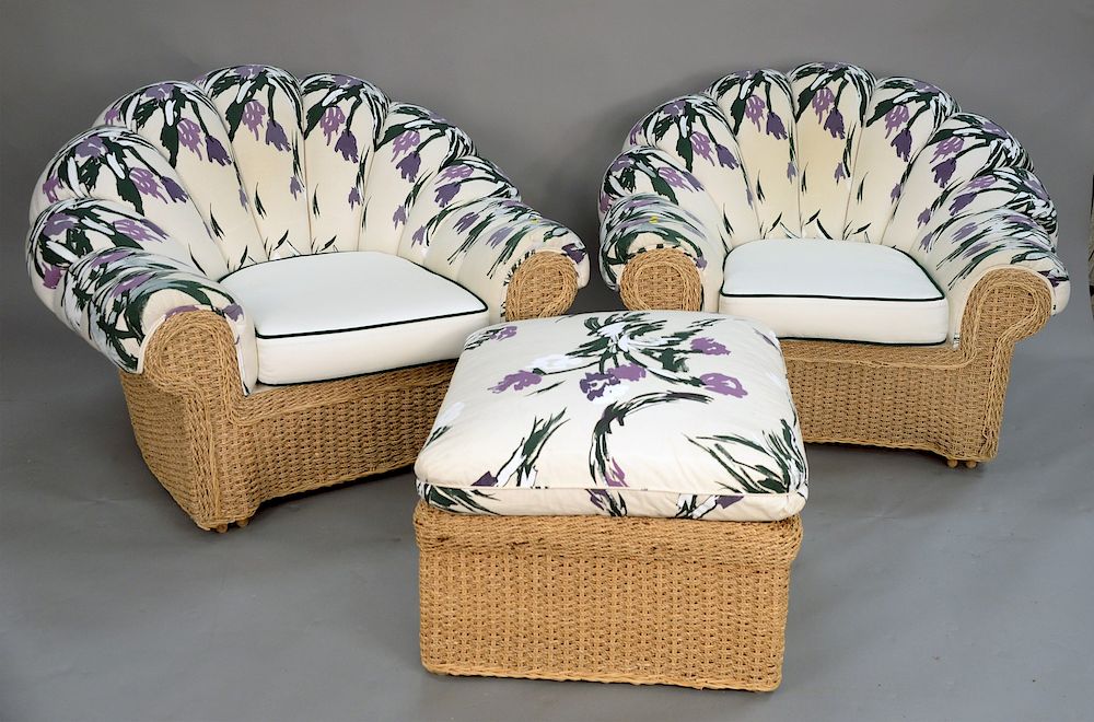 Appraisal: Walter Wicker two armchairs and one ottoman Walter Wicker two