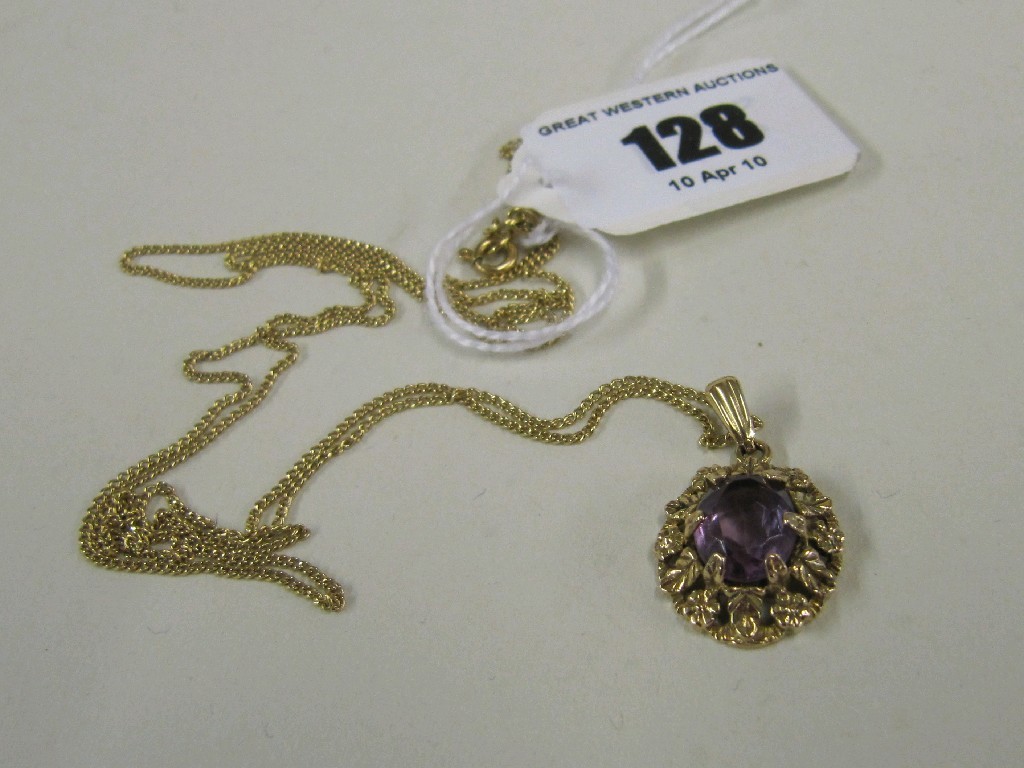 Appraisal: Amethyst pendant on ct gold neckchain