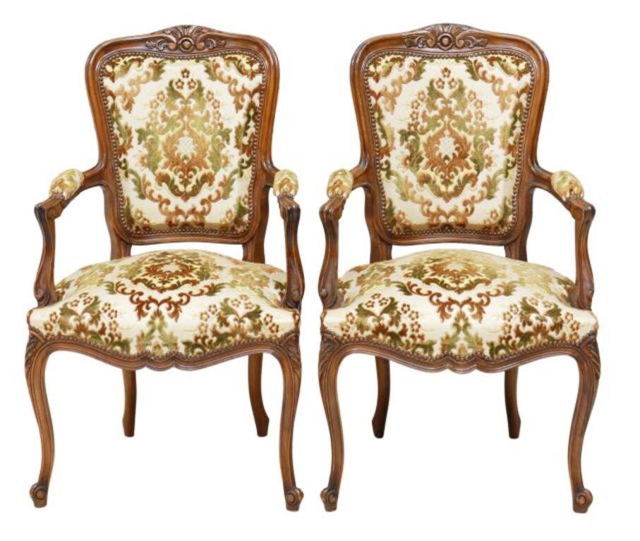 Appraisal: pair French Louis XV style armchairs th c foliate carved