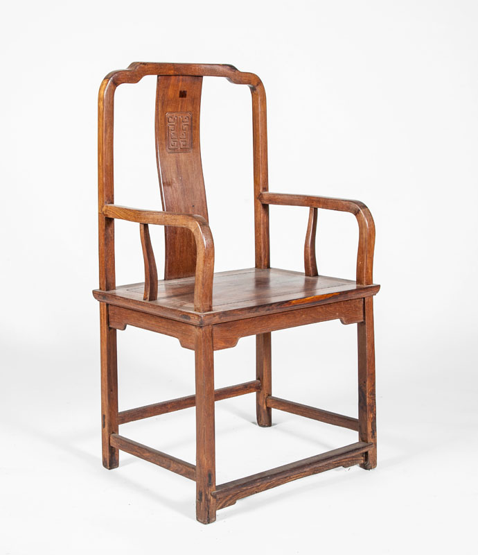 Appraisal: CHINESE CARVED HARDWOOD ARMCHAIR x x in Estimate -