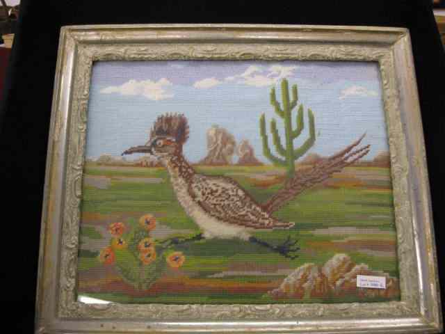 Appraisal: Indian Needlework Desert Scene with roadrunner by Theresa Emory Jemez