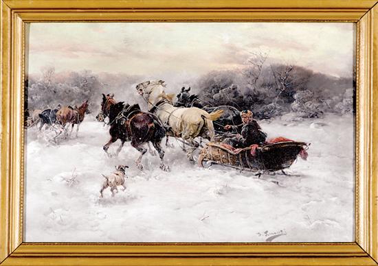 Appraisal: Josef Konarski Polish - HEADING HOME THROUGH THE SNOW oil