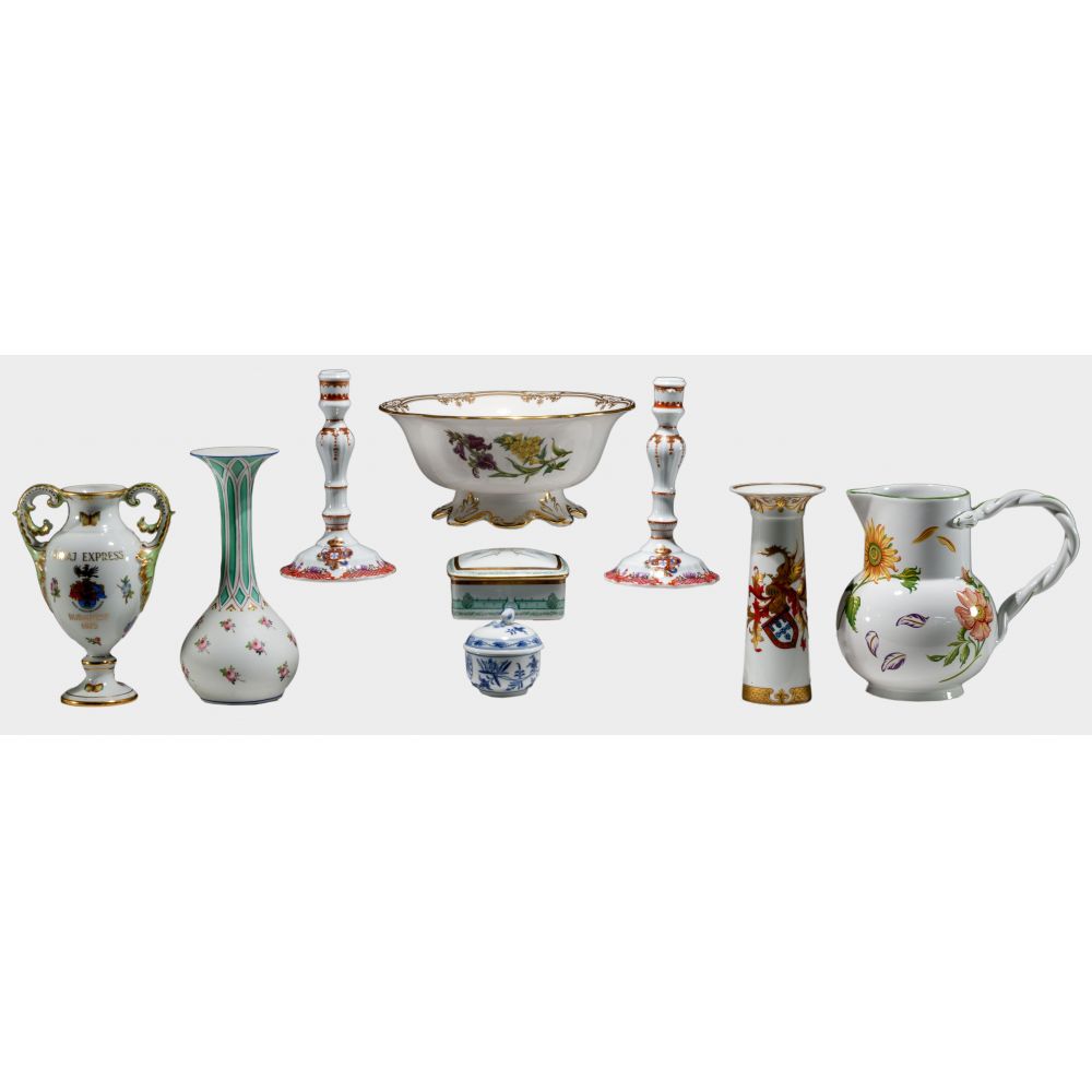 Appraisal: EUROPEAN PORCELAIN ASSORTMENT items including Herend Hungary double handled vase