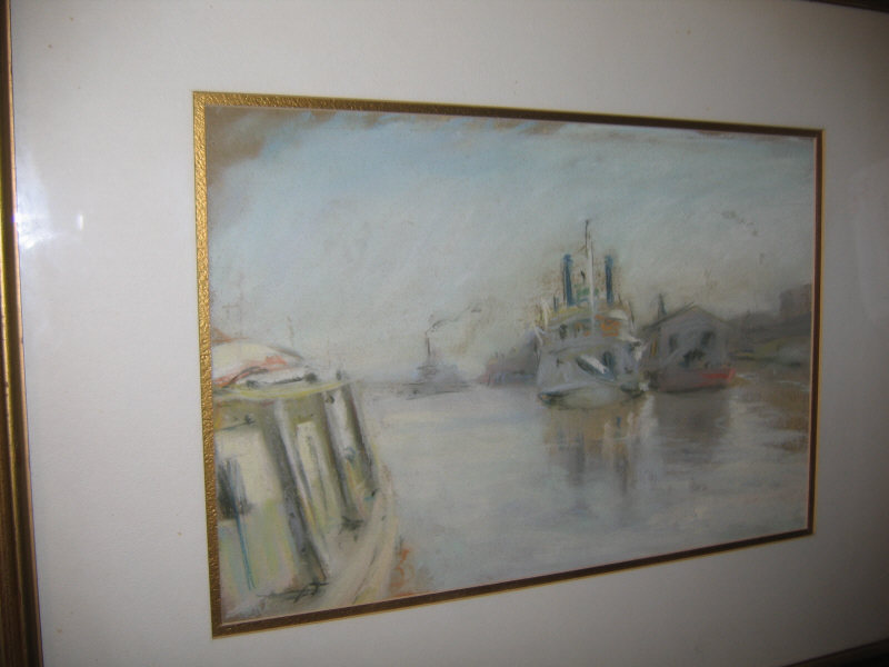 Appraisal: MUTRUX TH CENTURY Docked riverboats two pastel drawings on paper