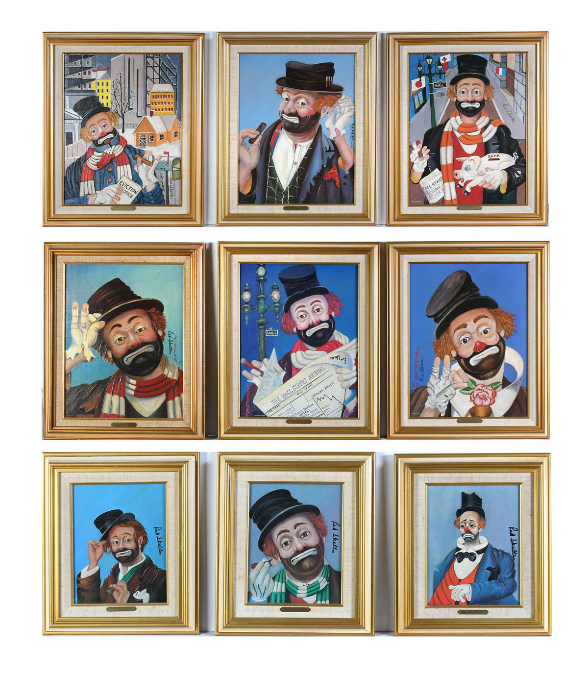 Appraisal: SUITE OF ENHANCED RED SKELTON PRINTS ON CANVAS SKELTON Red