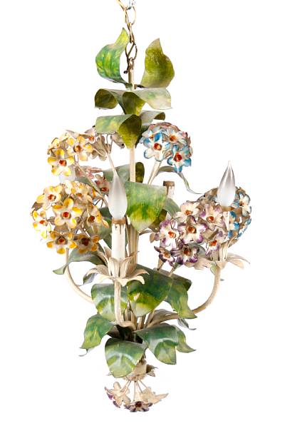 Appraisal: A tole four light floral chandelier height in diameter in