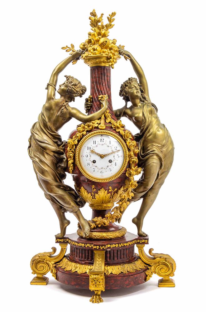 Appraisal: A French Gilt and Patinated Bronze Figural Mantel Clock A