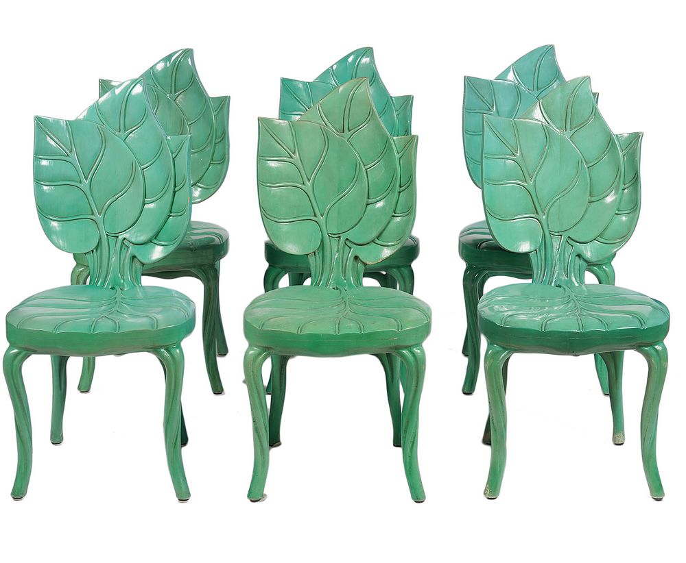 Appraisal: Six Bartolozzi Maioli Hand Carved Leaf Chairs Six hand carved