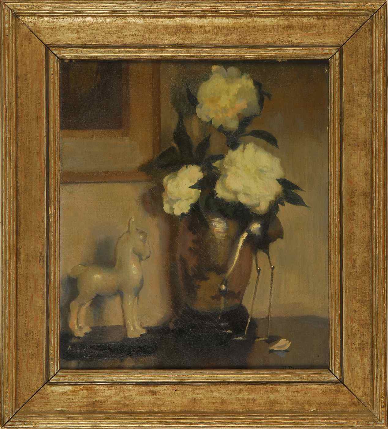 Appraisal: RICHARD DELANO BRIGGSAmerican - Still life with porcelain horse crane