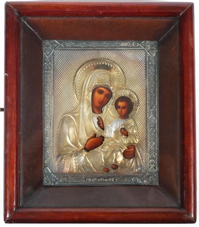 Appraisal: Antique Russian Orthodox icon of Madonna and Child beautifully painted