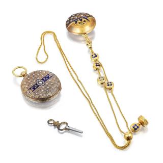 Appraisal: An Antique Gold and Enamel Pocket Watch Fob and Pin