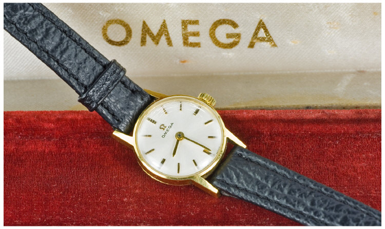 Appraisal: Ladies ct Gold Omega Wristwatch Silvered Dial With Gilt Batons