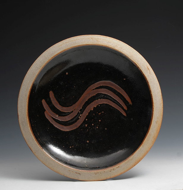 Appraisal: Leach PotteryChargertenmoku with finger wipe decorationimpressed pottery seal cm diameter