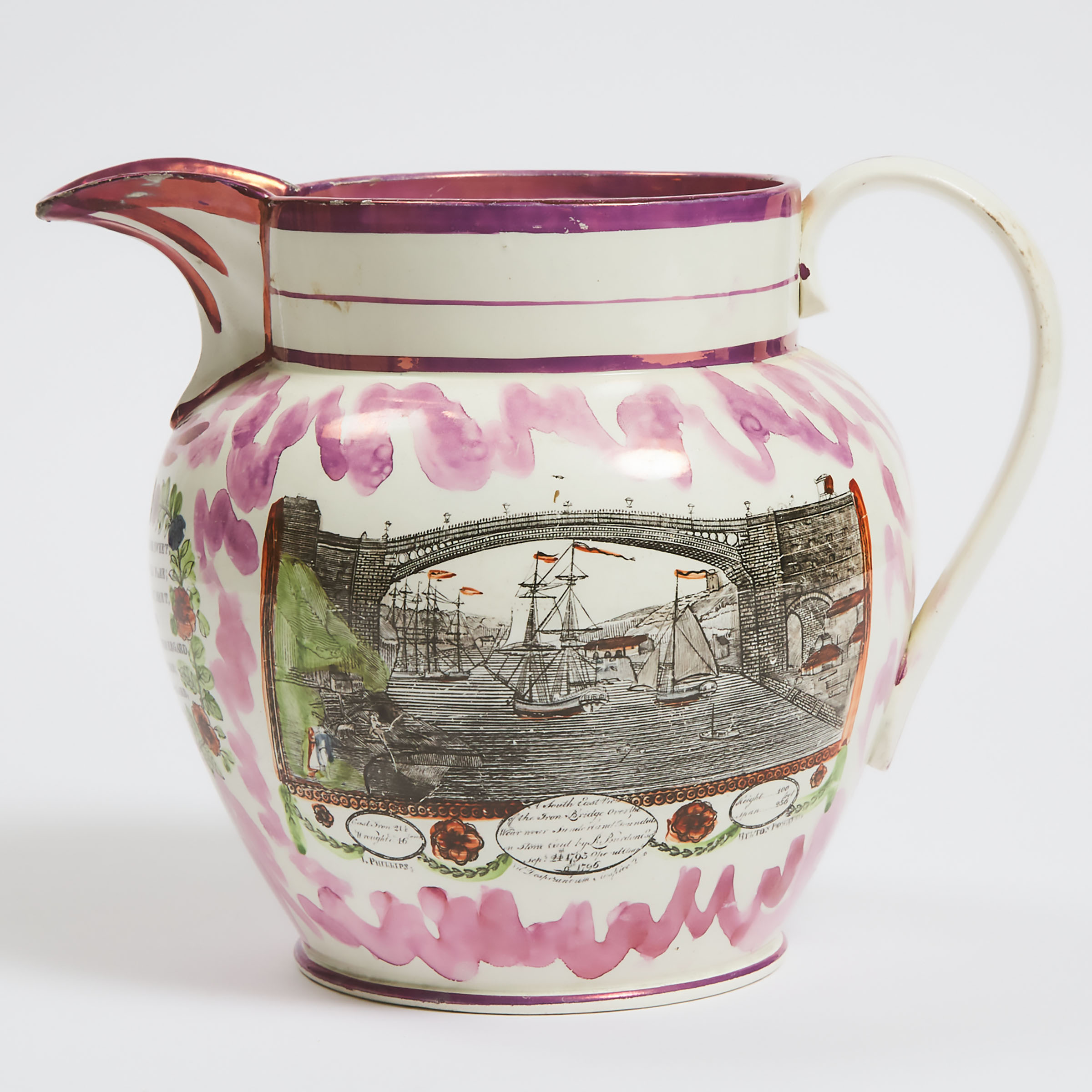 Appraisal: Sunderland Pink Lustre 'Wearmouth Bridge' and 'Northumberland ' Large Jug