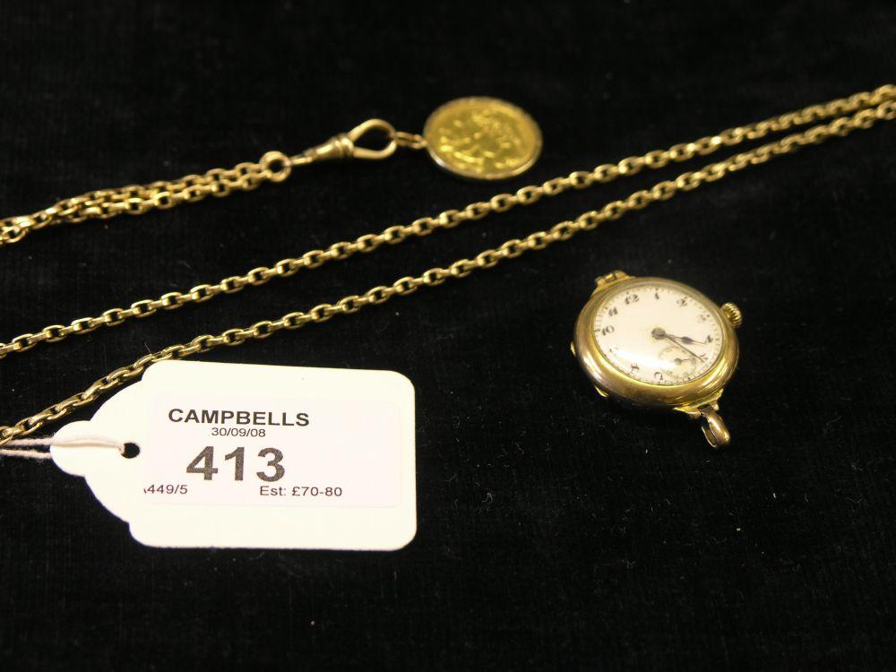 Appraisal: A ct gold chain a gold half sovereign within gold