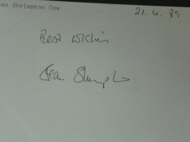 Appraisal: Autographs of Jean Shrimpton Susan Hampshire Glenda Jackson Joan Plowright