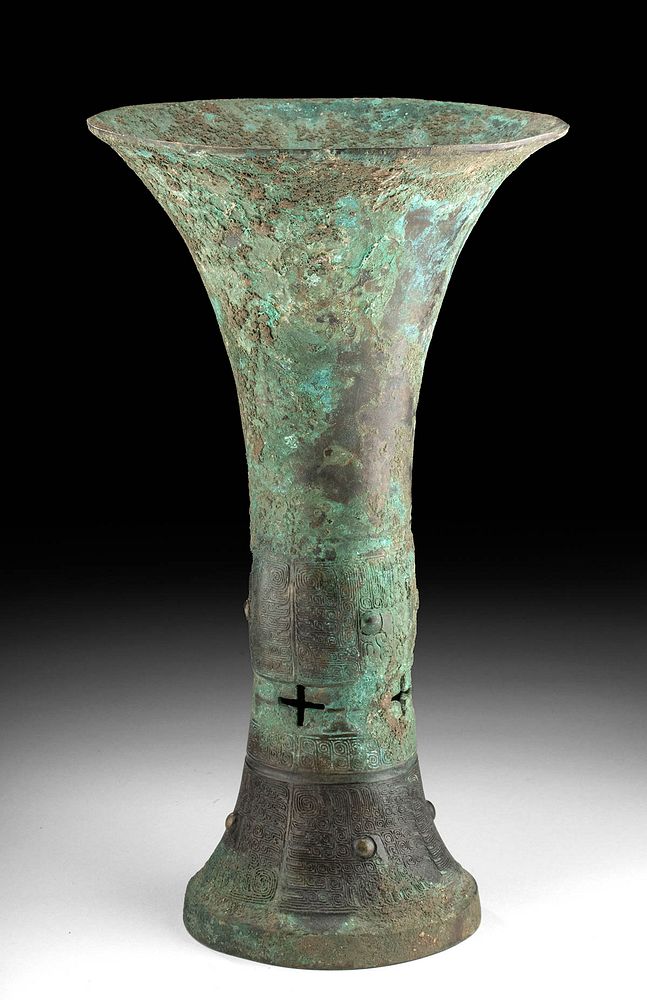 Appraisal: Chinese Shang Dynasty Bronze Wine Vessel - Gu East Asia