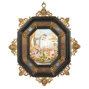 Appraisal: A Capodimonte Porcelain Plaque with Brass and Hardstone Frame Late