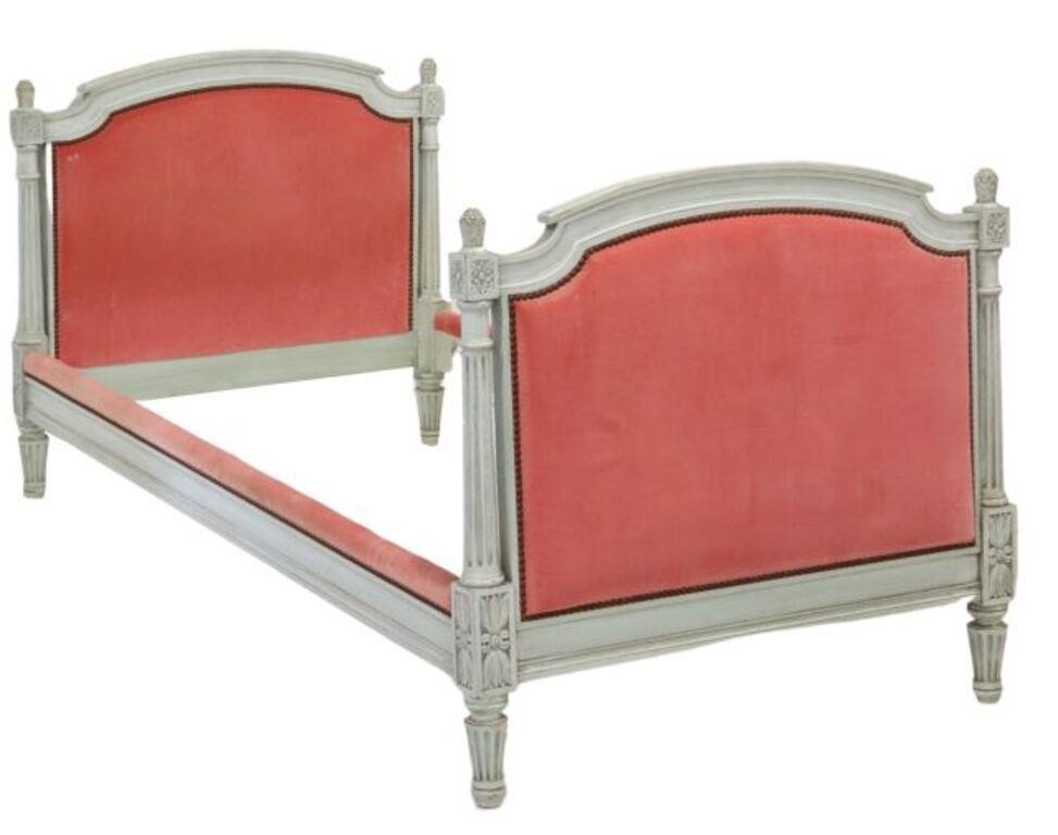 Appraisal: FRENCH LOUIS XVI STYLE PAINTED UPHOLSTERED BEDFrench Louis XVI style